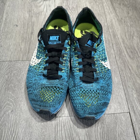 Nike Flyknit Racer Men 4.5/ 6 Women Running Shoes Blue Cactus 526628-402 - Picture 2 of 9